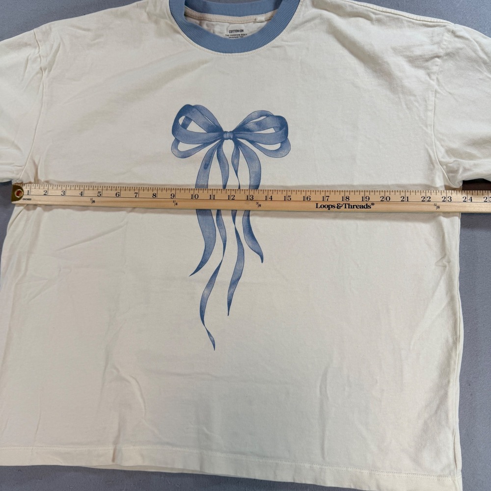 Cotton On Women's XL Cream Blue Bow Boxy Graphic T-Shirt 2058121 - Picture 8 of 9